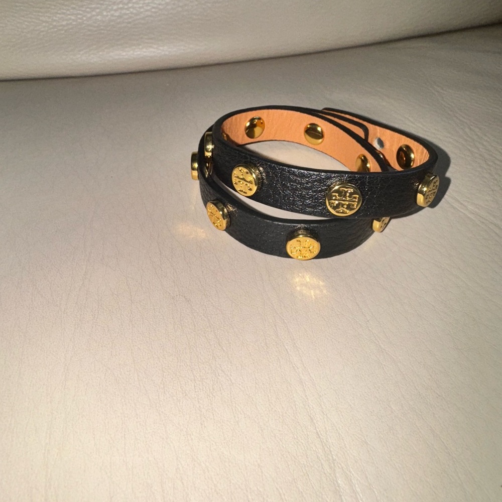 Tory Burch Black Wrap Bracelet with Gold Accents